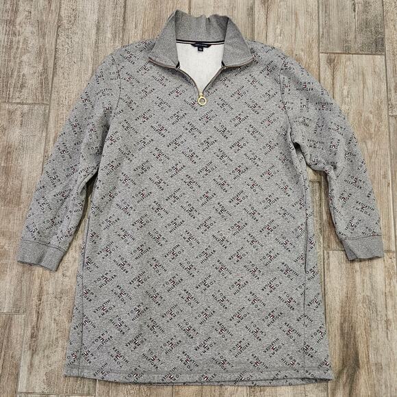 Tommy Hilfiger Dress Women’s XL Quarter Zip Sweater Dress Logo Preppy Y2K Gray - Picture 1 of 13
